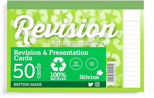 Image of Silvine Luxpad Revision A6 Recycled Flash Cards - Lined (50 Cards) White, (CR50RE) (Pack of 6)