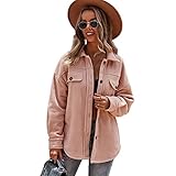 Womens Long Sleeve Fleece Jacket Button Down Pocket Fall Winter Lapel Outerwear Coat (Pink,Xl)