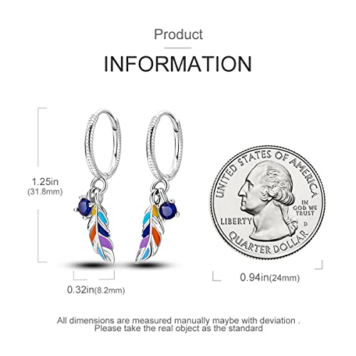 Parmuz 925 Sterling Silver Dangle Drop Hoop Earring for woman Boho vintage Feather Dangling Earring set purple Dream Catcher Simple Small Huggie earring Jewelry Gift2