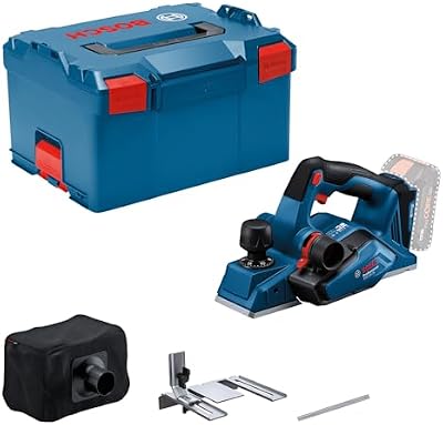 Bosch Professional 18V System cepillo a batería GHO 18V-26 (motor sin escobillas, incl. bolsa para polvo, tope paralelo, 1 cuchilla Wood Razor, L-BOXX, sin batería/cargador)