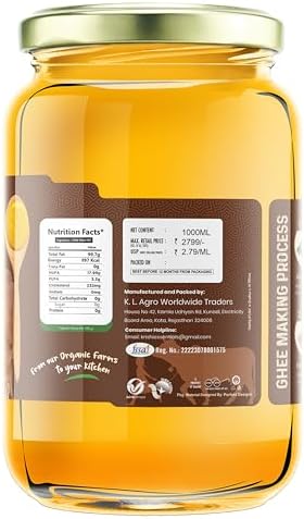A2 Gir Cow Desi Ghee - 1 L | A2 Gir Cow Desi Ghee | Traditional Bilona Ghee | Hand-Churned Curd | 100% Organic & Grass-fed | Rich in Vitamins & Antioxidants | Glass Jar