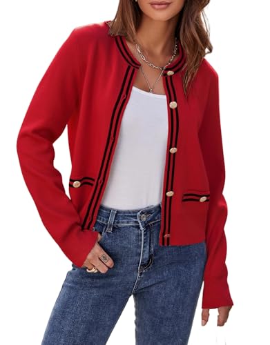 Image of Ladyful Cropped Cardigan Sweater for Women Open Front Knit Tweed Jacket Button Down Fall Work Sweater Top