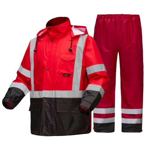 GSS Hi Vis Reflective Rain Jacket High Visibility Waterproof Rain Gear for Men Women