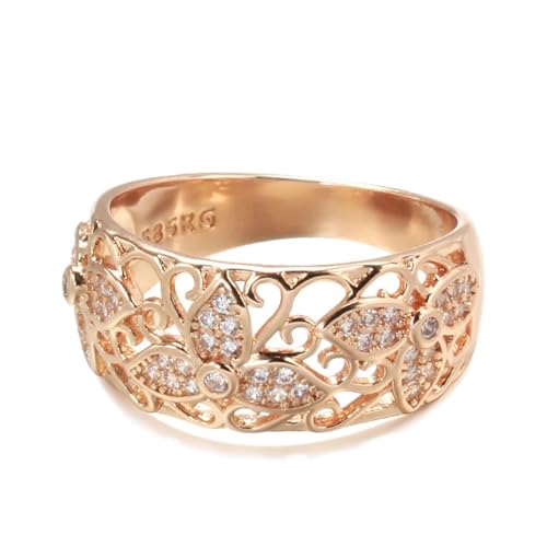 Alliance en or rosé et zircone naturelle style vintage motif fleur de 8 mm