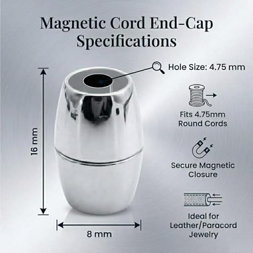 Image of Beadsnfashion 10 Pcs Oval Magnetic Leather Cord Connectors Clasp 16x8mm, 4.75mm Hole Silver Finish | Premium Magnetic Clasp for Jewellery Making, Bracelets & Necklaces | Essential Jewelry Findings for DIY Crafting