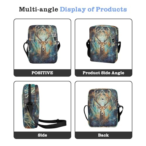 men's messenger bag Small Crossbody Bags Cross Body Purse Adjustable Strap for outdoor sports outdoor sports- Astrology Deer Safari Cyan4
