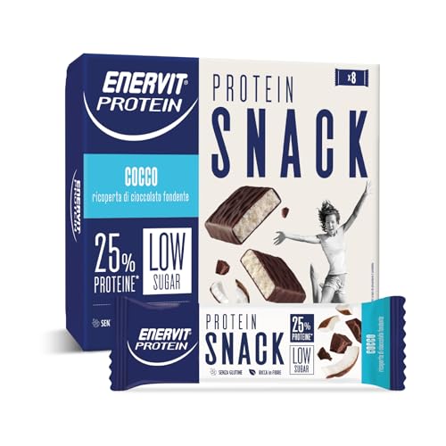Enervit, Protein Snack al Cocco e Cioccolato Fondente, Low Sugar, Cuore Morbido al Cocco, Barrette Proteiche, Per il Controllo del...