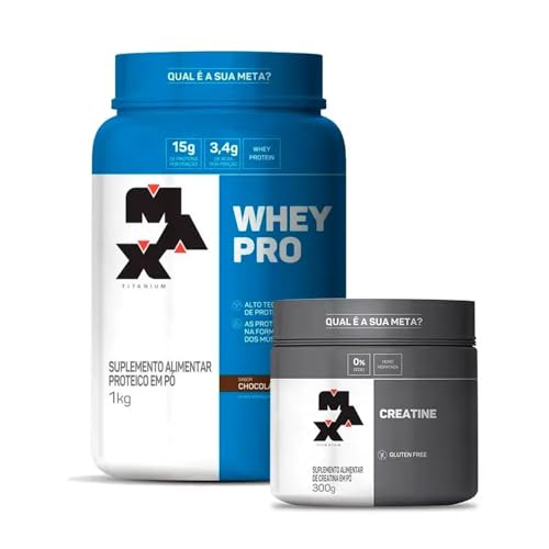 Combo Whey Pro 1kg Sabor Chocolate + Creatina 300g - Max Titanium