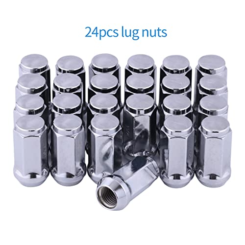 M14x1.5 Lug Nuts 14x1.5 Acorn Lug Nuts M14 x 1.5 Chrome Lug Nuts 1.8\" 45mm Tall Set of 24 pcs 14mmx1.5 Lug Nuts Aftermarket Wheel Lug Nut Fit for Avalanche Colorado Express 1500 Silverado 1500