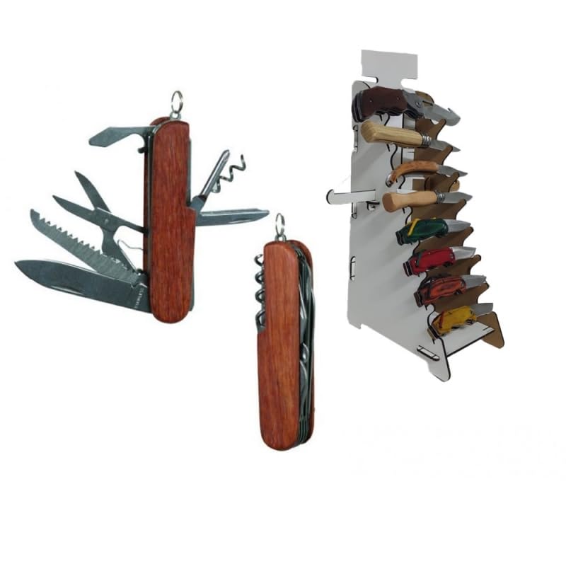 Navaja multiusos - navaja de 9 cm en madera, ligera y compacta, ideal para camping y actividades al aire libre, incluye múltiples herramientas.