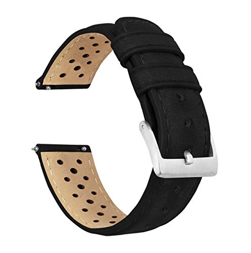 22mm Black - Barton Racing Horween Leather Watch Bands with Integrated Quick Release Spring Bars - Standard-Standard Length fits Wrists 5" to 8" - Choose Strap Color & Width