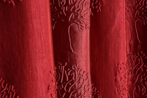Image of Heavy Quality Punch Tree Curtains 5 Feet Long Set of 1 Pcs | Maroon Window Curtains for Living Room, Bedroom | Lightweight 5 Feet Long Drapes for Home Decoration