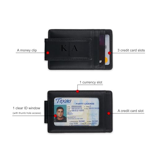 Awesometik Customizable Money Clip Leather Wallet | Classic Leather Money Clip for Men | Money Holder | ID Credit Card Holder (Black)2