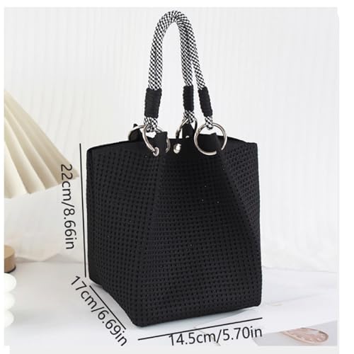 Checkered Tote Bag Knitted Soft Trendy Knitted Checkered Purse Alt Plaid Hand Bags Multicolor Grid Block Woven Purse 20252