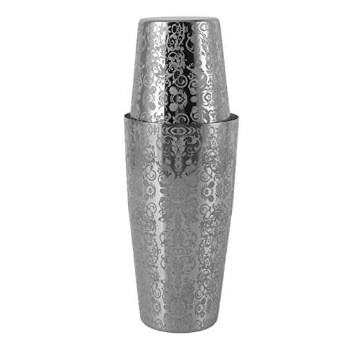 WPKD BLUEIY Shaker à Cocktail en Acier Inoxydable,Barman Cocktail Gravé,Tasse de Mélange de Fête de Bar à Domicile,pour Les Fêtes et Le Barman Professionnel(Argent,19x10x10cm)
