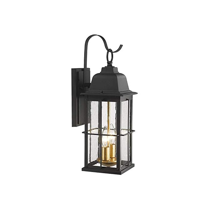 zeyu Exterior Porch Light Fixtures, 17 inch Outdoor Wall Sconce for House in Black and Gold Finish with Seeded Glass Shade, 20071B2