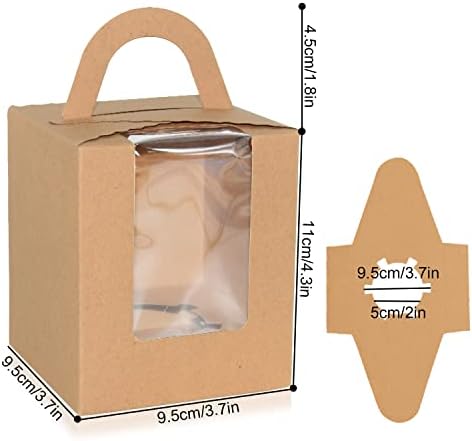 50PCS Cupcake Boxes,Individual Cupcake Boxes with Handle,Single Cupcake Box with Window and Insert,Cupcake Boxes Single For Birthday Parties,Christmas,Wedding,Cake Shop(cowhide)