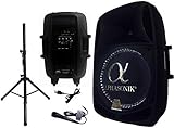 Alphasonik 15' Powered 2800W PRO DJ Amplified Loud Speaker Bluetooth USB SD Card AUX MP3 FM Radio PA System LED Ring Karaoke Feature Mic (Main Monitor, Band, Church, Party, Guitar Amp) w/ Tripod Stand