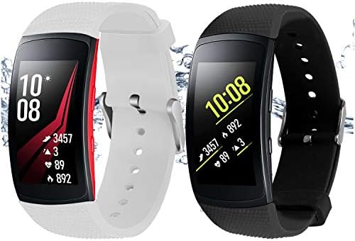 Bands for Samsung Gear Fit 2 Band/Gear Fit 2 Pro[2-Pack: White+Black], Rukoy Replacement Straps Accessories for Samsung Gear Fit2 Pro SM-R365/ Gear Fit2 SM-R360 Smartwatch (5.9"-7.5")