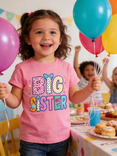 Image of Funnycokid Big Sister Shirts for Girls Pregnancy Announcement Toddler Promoted to T-Shirt 1-7 Years