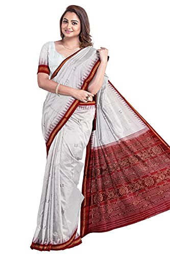 Image of Odisha Sambalpuri Handloom Ikat Women's Cotton Saree, Odisha Handloom Handmade Pure Cotton Khandua Saree, Ikkat Orissa Traditional Handloom Saree Without Blouse