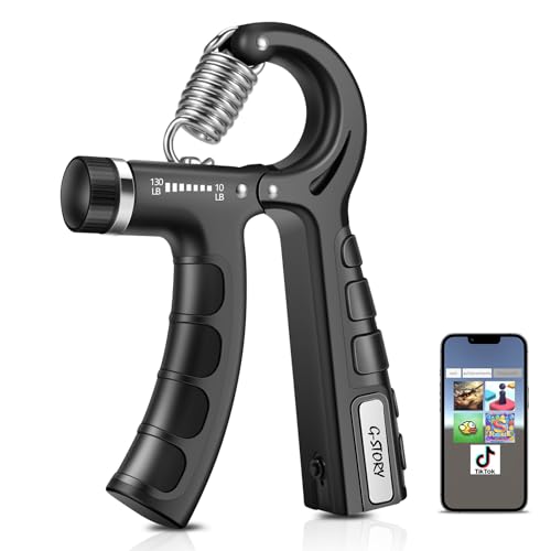 Hand Grip Strengthener For game APP 1 Pack Adjustable Resistance 10-130 lbs Forearm Exerciser?Grip Strength Trainer for Muscle Building and Injury Recovery for Athletes (Black, Single Pack)