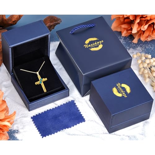 Genuine Turquoise Cross Necklace for Women - 925 Sterling Silver Gold Cross Pendant with 3 Natural Turquoise Stones - Authentic Western Jewelry2