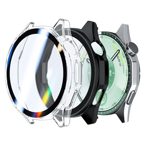 Rojeuinn Cover Cases per Huawei Watch GT 6 46mm Custodia protettiva con protezione per lo schermo, 360° Antigraffio Antipolvere Ultra Sottile Custodia protettiva in PC-Trasparente+ Nero