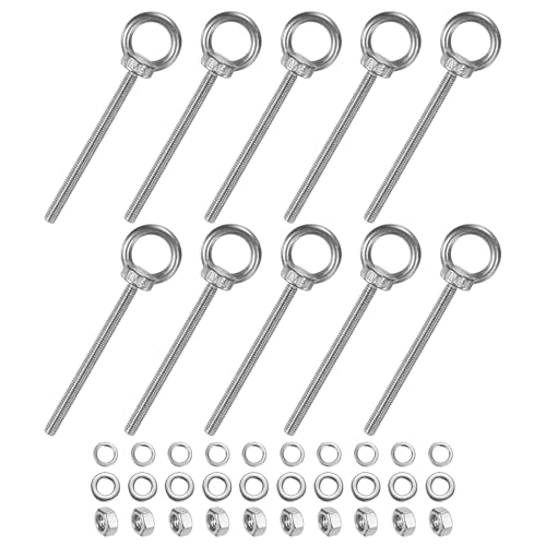 M METERXITY 10-Sets Stainless Eyebolt M6x89mm Shoulder Lifting Eye Bolt with Nuts Washers Male Screw Thread Ring Shoulder Eye Bolts Length 3.5 Inch for Suspending/Fastening