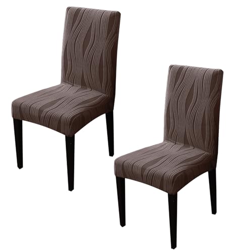 Image of HOKIPO 200 GSM Premium Knitting Jacquard Elastic Dining Table Chair Cover Set of 2, 'Nestiva Series' Chocolate Brown (AR-6072-BR)