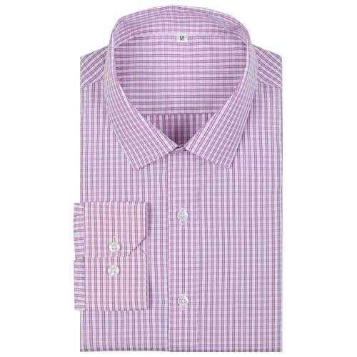Mens Grade 4 Wrinkle-Resistant Plaid Button-Down Cotton Long Sleeve Regular Fit Gingham Dress Shirts X-Small 905_10_white Pink