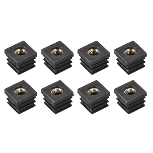 Image of uxcell 8Pcs Inserts for Square Tubes with M8-1.25mm Thread, for 0.87 inchx0.87 inch OD Square Tube, Black Plastic Plug Caster Insert Chair End Caps Furniture
