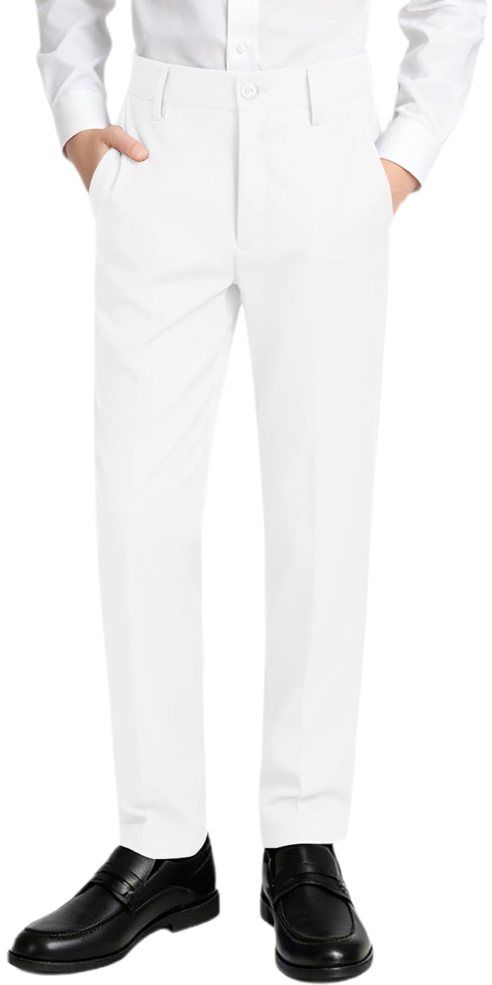 Boys Dress Pants Slim Fit,Formal Suit Trousers with Adjustable Waist