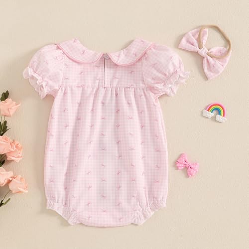 BemeyourBBs Baby Girl Bubble Romper Short Sleeve Peter Pan Collar Jumpsuit Newborn Infant Summer Clothes3