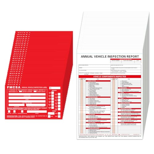 Image of Annual Vehicle Inspection Report Forms 30 Pack with Red FMCSA Labels Aluminum, 3-Ply Carbonless Form Driver Vehicle Inspection Report Book Vehicle Dot Inspection Form and Label Stickers