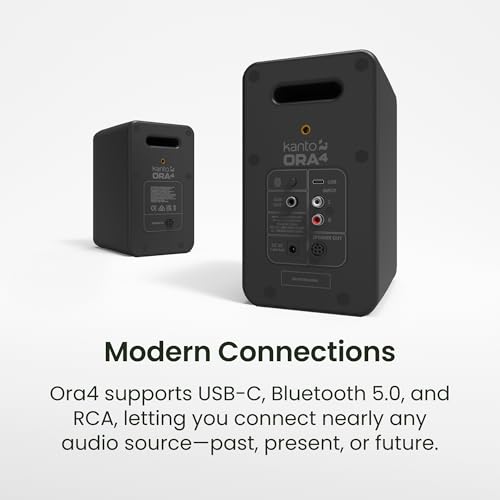 Image of Kanto ORA4 140W Powered Reference Speakers with Bluetooth 5.0 and USB-C Input | 4 inch Woofers with Deep Bass Extension | Bi-Amplified | 80 Hz Automatic Crossover | Reference Quality Sound | Pair | Moon