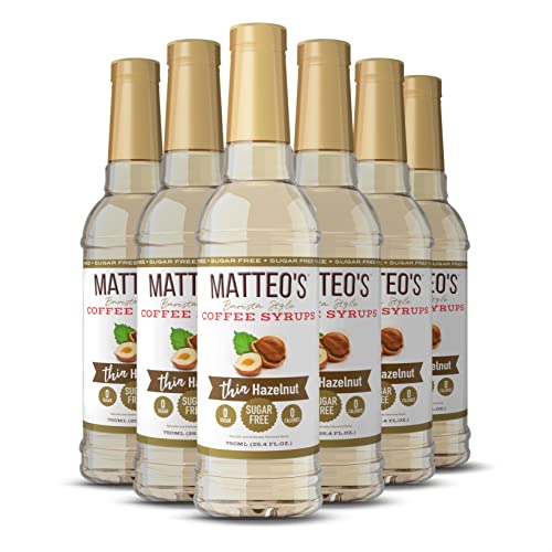 Matteo's Barista Style Sugar-Free Coffee Syrup, Thin Hazelnut Flavour, Zero Calories and Sugar, Keto-Friendly Coffee Syrups, Delicious Flavoured Coffee Syrup - 25.4 Fl Oz Syrup Bottle, 6-pack