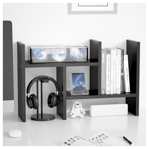 Jerry & Maggie - Desktop Organizer Office Storage Rack Adjustable Wood Display Shelf - Free Style Double H Display - True Natural Stand Shelf - Black