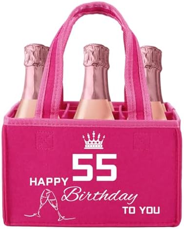 Flaschentasche 55. Geburtstag Frauen Geschenk, 6 Flaschen Getränketasche | Geschenk für Mama, Oma, Tante oder liebe Freundin, zum Geburtstag, für Wein, Sekt und Prosecco