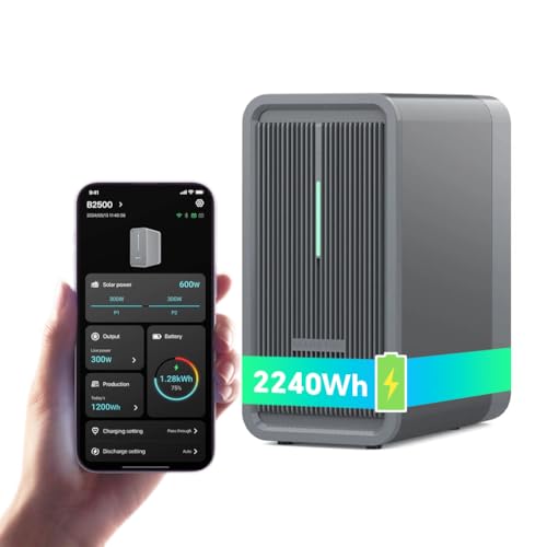 Marstek B2500 Balkonkraftwerk mit Speicher: 0% MwSt 2240Wh LiFePO4 Akku Solarbank Speicher 2 MPPTs 1600W Max. PV Solareingang & 800W DC-Ausgang App-Steuerung IP65 Plug&Play 6000 Ladezyklen
