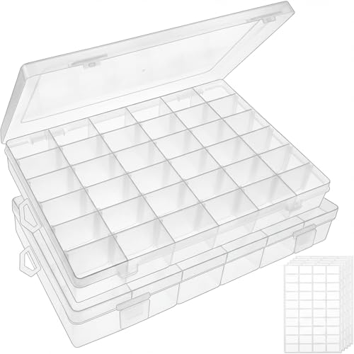 OUTUXED 2 Pack 36 Grids Clear Plastic Bead Organizer Box,...