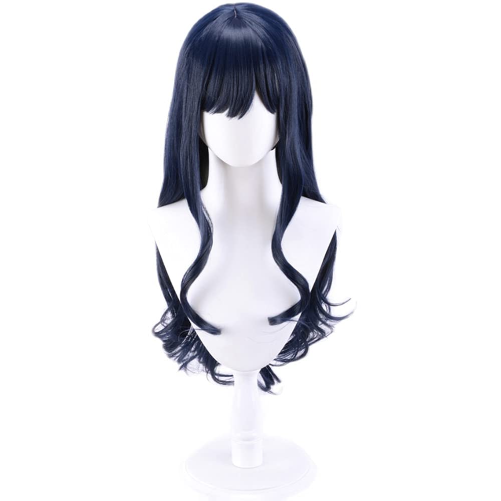 Dark Blue Long Curly Synthetic Hair Anime Halloween Carnival Comic Exhibition Hair Natural COS Ombre Wigs