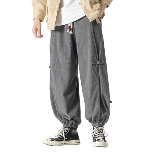 Pantalon de style chinois pour hommes délavé et coupe harem décontracté rétro
