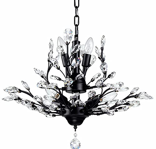 Seol-Light Vintage Crystal Branch Chandeliers Black Ceiling Pendant Light Flush Mounted Fixture With 7 Light,Max280W For Living Room Dinning Table Porch #TOP4