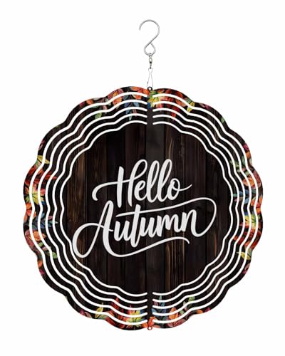 Autumn Wind Spinners, Fall Leaves Wood Grain Hanging Wind Spinners for Yard and Garden 3D Stainless Steel Metal Sculptures Crafts Ornaments 8 Inch