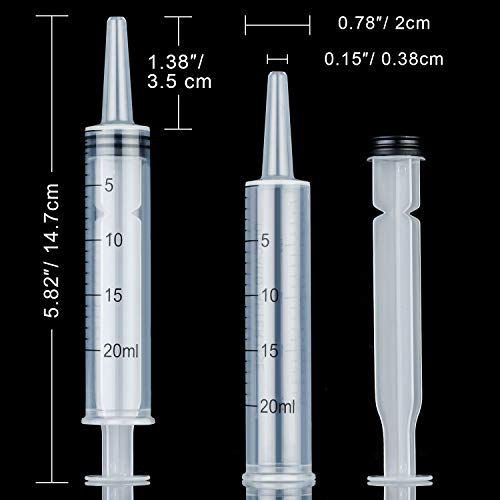 10 Pack Plastic Syringe Liquid Measuring Syringes Without Needle for Epoxy Resin, Craft, Scientific Labs, Feeding Pets Animals, Oil or Glue Applicator (20 ML)