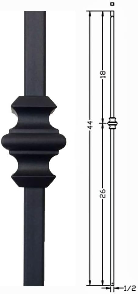 Hollow Metal Stair Baluster Spindle SINGLE KNUCKLE 1/2" X 44" (Box of 10) (Satin Black)