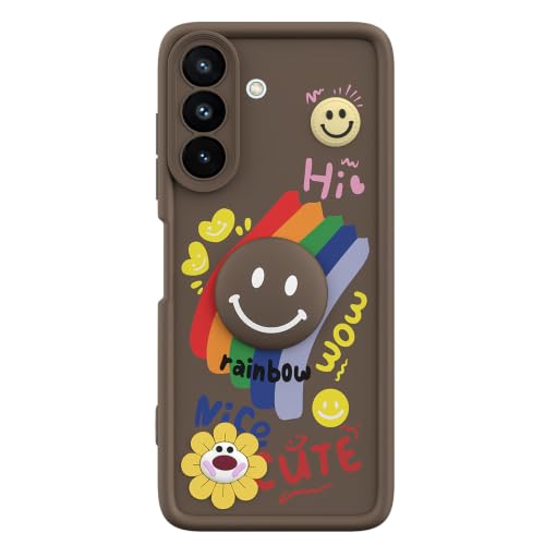 Image of Pikkme Back Cover for Samsung Galaxy A27 5G / M47 5G | Soft Silicone| Cute Rainbow Smile & 3D Cartoon Flower Design | Shockproof Raised Camera Protection Bumper Case (Brown)