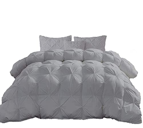 Jackson Hole Home Pinch Pleated Down Comforter- Super King Plus 120x120 Inches 1 Piece All-Season Duvet Insert, 500 GSM with Corner Tabs 100% Egyptian Cotton (Super King Plus 120x120, Silver)