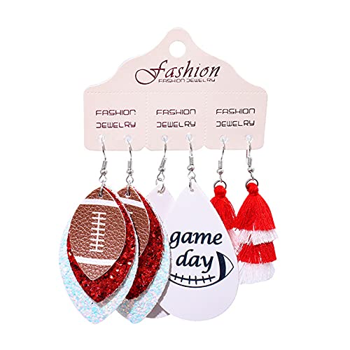 6/8/9Pairs Set Glitter Faux Leather Football Baseball Basketball Sports Teardrop Drop Dangle Earrings For Women Girls Gift Jewelry Evil Eye Lucky Rugby Colorful Cool Punk-2 #TOP3